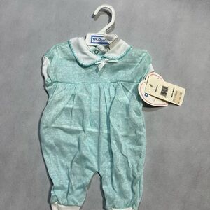 NWT Girls Vintage Dr. Denton Blue Short Sleeve Romper with bow